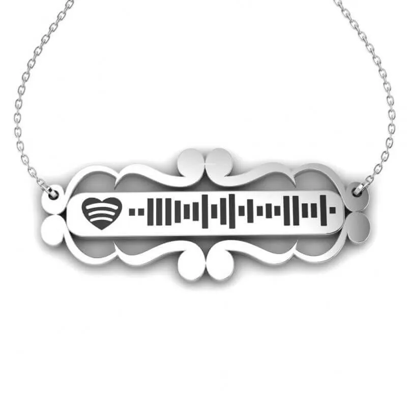 Spotify Müzikli Silver Necklace Patterned