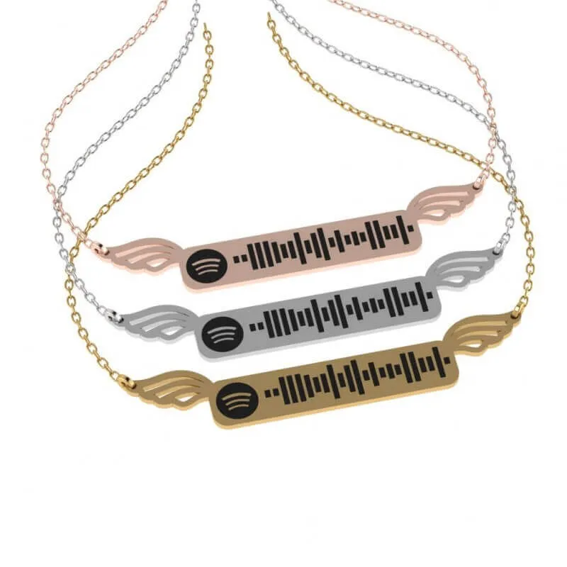 Spotify Müzikli Silver Necklace Winged