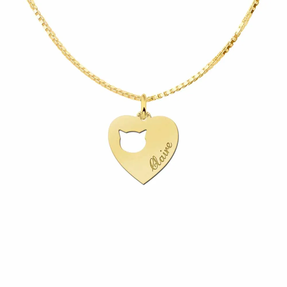 Cat Kafalı Heart Personalized Necklace