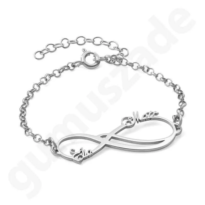 Infinity Çizgi Personalized Silver Bracelet