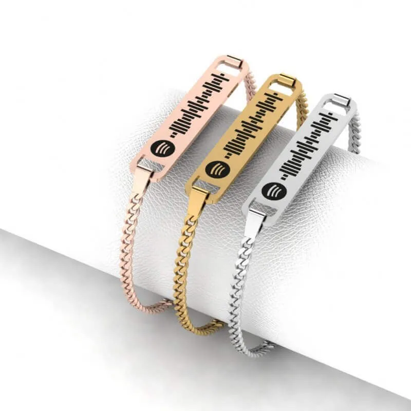 Spotify Müzikli Silver Bracelet Twist Chain